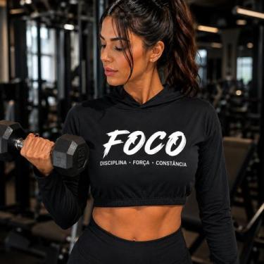 Imagem de Blusa Feminina Croped Com Capuz Fitnes Academia Tecido Premium Ajuste 