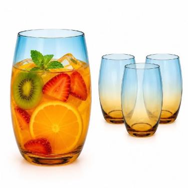 Imagem de Jogo de Copos California para Bebidas Geladas Vidro Acabamento Degradê e Furta Cor Âmbar Ambar 475ML