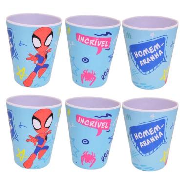 Imagem de Copo Infantil Tuut Homem-Aranha Melamina Reforçada Licenciado Oficial 6 Unidades 300ML para Lanches e Refeições Vermelho