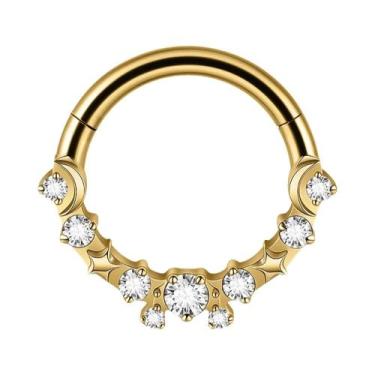 Imagem de Argola De Septo Articulada Em Titânio Prata E Ouro Com Zircônia Em For