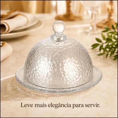 Imagem de Mini Porta Queijo Martelado 14cm Em Vidro Com Tampa Cúpula - KeHome