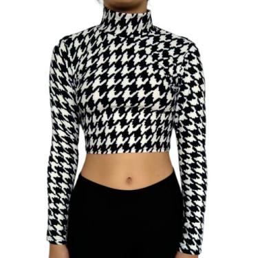 Imagem de Cropped Feminino Justo Manga Longa Gola Alta Estampas Sortidas Suplex 