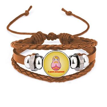 Imagem de un brand Pulseira de aniversário adorável da Matrioska russa com ornamento de joias de couro
