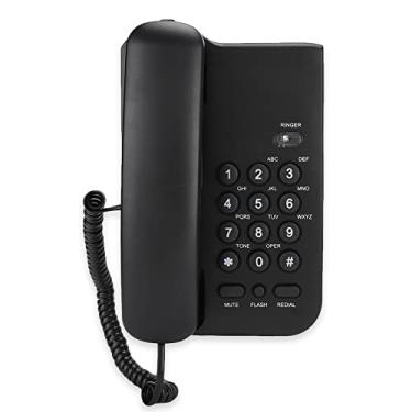 Imagem de Telefone fixo, suporte de parede com fio para telefone com fio, extensão de telefone inglês com mudo/rediscagem de um botão/função flash para casa, escritório, hotel (preto)