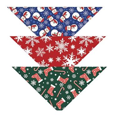 Imagem de Bandanas de Natal para cães, pacote com 3, floco de neve, árvore, Papai Noel, rena, boneco de neve, lenço de inverno para filhotes, raças pequenas, grandes ou pessoas (pacote de Natal 2, grande)