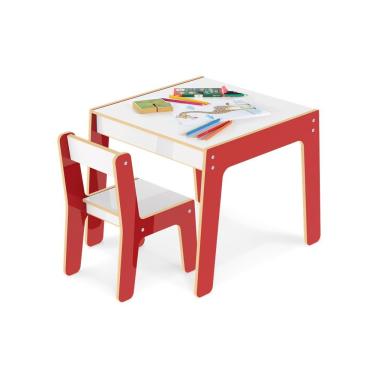 Imagem de Conjunto Mesa Infantil Em Madeira Cadeira Vermelha Junges
