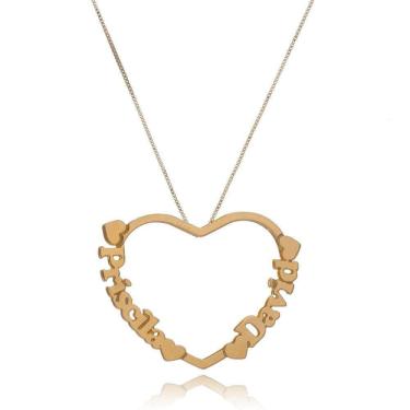 Imagem de Colar Pers Mandala Coração Envolvido Nome Folheado Ouro 18k