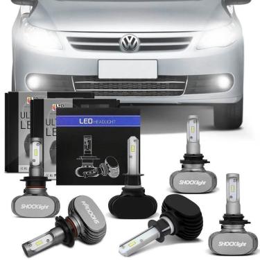 Imagem de Kit Lâmpadas Ultra LED VW Gol G5 08 A 12 Farol Duplo Alto H1 Baixo H7 e Milha HB4 6000K Efeito Xênon