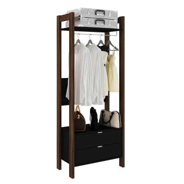 Imagem de Closet 1 Prateleira 2 Gavetas Com Cabideiro Az1011 Preto/nogal - Tecno Mobili