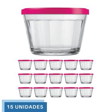 Imagem de 15 Tigela Vidro Americano Tampa Plastica Sortida 350ml Nadir