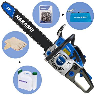 Imagem de Motosserra Profissional Nakashi NCS 550 À Gasolina 54,6cc 2 Tempos Robusto Com Sabre de 20 Polegadas e Corrente de 78 Elos Para Cortes Precisos