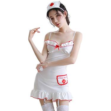 Imagem de SINMIUANIME Lingerie feminina lingerie lingerie sexy uniforme de enfermeira adulto fantasia cosplay lingerie (7982 branco)