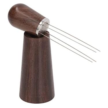 Imagem de Agitador de café, ferramenta de distribuição, ferramenta distribuidora com cabo de madeira e suporte, ferramenta profissional de distribuição manual barista para cozinha doméstica (marrom escuro)