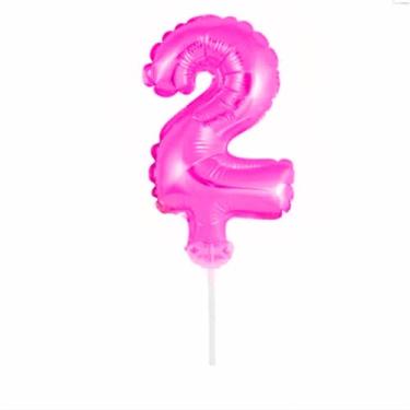 Imagem de Topo de Bolo Vela Balão AUTO INFLÁVEL Rosa Pink Metalizado Números (2)