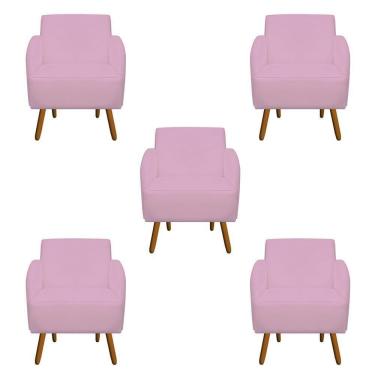 Imagem de Kit 05 Poltronas Decorativa Laura Pés Palito Suede Rosa Bebê