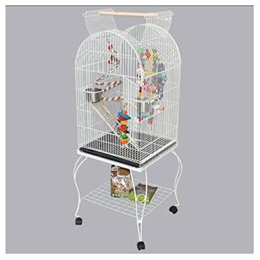 Imagem de KIZQYN Gaiola de pássaros Rack interativo para animais de estimação e gaiola de papagaio móvel com alimentador adequado para papagaios canários, barbatanas, pássaros do amor e periquitos gaiola de voo (cor: branco)