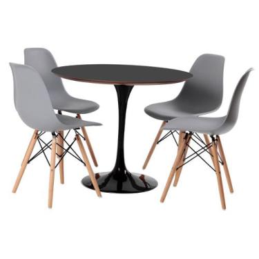 Imagem de Conjunto Mesa Saarinen Preta 90cm E 4 Cadeiras Eames Cinza - Soffi