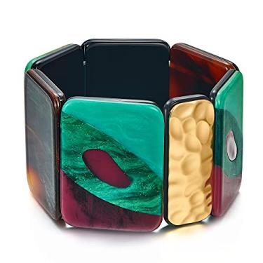 Imagem de FAMARINE Bracelete vintage tribo grosso para mulheres, geométrico, boêmio, colorido, lucite, acrílico, bijuteria para mulheres