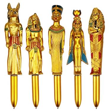 Imagem de LNQ LUNIQI 5 Canetas Esferográficas em Forma Egípcia Azul Gel Canetas de Escrita Canetas Esferográficas Retráteis para Material de Escritório Escolar Presentes Lembranças de Festa