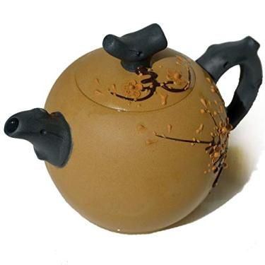 Imagem de Yxhupot Bule de 24 g de Argila Yixing Chinesa Dragon Egg Zisha Pot Plum Blossom Traz Felicidade, Amarelo, 288ml, 1