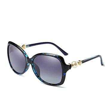 Imagem de Único Handmand Pearl Polarized Óculos de Sol Feminino Óculos de Sol Revestimento Espelho Personalidade Praia, C03 Azul Leopardo, Embalagem A