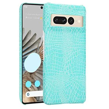 Imagem de YINGDAFENG Capa para Google Pixel 7 Pro, capa de couro PU textura de crocodilo capa traseira macia com proteção de câmera à prova de choque anti-queda capa meio envolta, verde