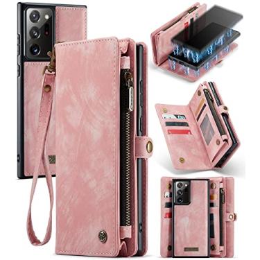 Imagem de Capa tipo carteira para Samsung Galaxy Note 20 Ultra, 2 em 1 destacável couro premium PU com 8 compartimentos para porta-cartões bolsa com zíper magnético flip cordão alça alça de pulso para mulheres homens meninas, rosa