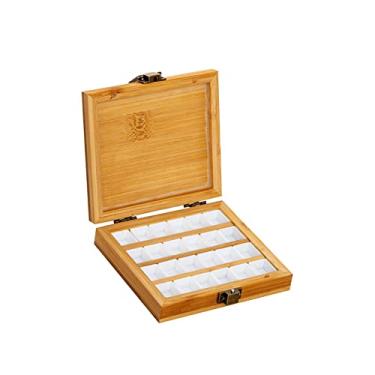 Imagem de Vaveren Paleta de tinta de bambu vazia multifuncional bandeja de mistura de cores em caixa de pintura em aquarela, bandeja de paleta de madeira para crianças, 24 grades