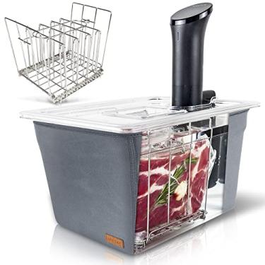 Imagem de VÄESKE Recipiente Sous Vide isolado com tampa e rack | Neoprene retém o calor e protege bancadas | Funciona com a maioria dos fogões Sous Vide (12 QT)