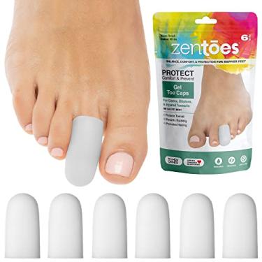 Imagem de ZenToes Pacote com 6 protetores e tampas de gel para dedos – almofadas e proteções para proporcionar alívio de unhas de dedos perdidas ou cultivadas, milho, bolhas, dedos de martelo (pequeno, branco)