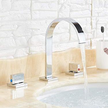 Imagem de Torneira misturadora de água quente e fria Torneira de banheiro dourada Torneira de lavatório para lavatório Torneira para pia com alça dupla Torneira para lavatório montada no convés, polon