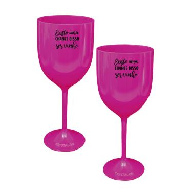 Imagem de Kit 2 Taças Vinho Rosa Acrílico Personalizadas - Chance de Ser Vinho