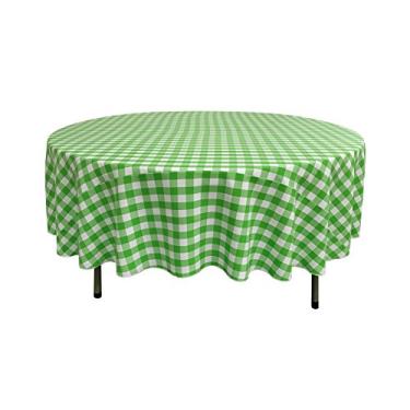 Imagem de LA Linen Toalha de mesa redonda quadriculada de poliéster, 238 cm, verde-limão/branco