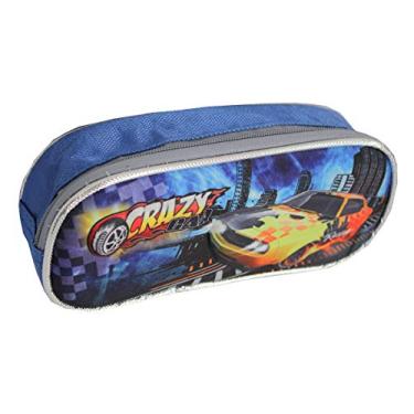Imagem de Estojo Escolar Masculino LS EE2114 uma divisória estampa CRAZY CAR AZUL