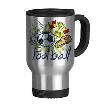 Imagem de Caneca de viagem de futebol com desenho animado da série de futebol com tampa flip em aço inoxidável copo de carro copo térmico