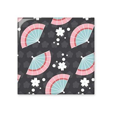 Imagem de Azulejo de cerâmica brilhante Blue Pink Fans Japan Spots