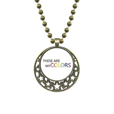 Imagem de DIYthinker LGBT Bandeira de arco-íris Estas são minhas cores, pingente de estrela, colar de corrente de lua