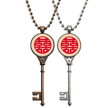 Imagem de OFFbb-USA Colar redondo duplo amor casamento texto chaveiro pingente joias decoração casal