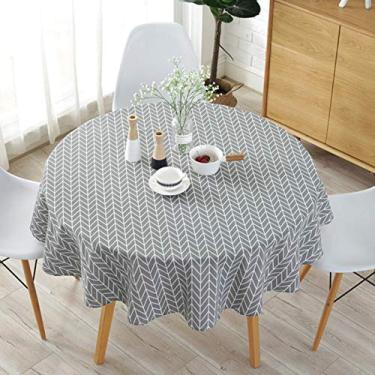 Imagem de Staright Toalha de mesa redonda mista de algodão e terileno estilo norte da Europa Multicolor Triângulo Linha branca Toalha de mesa estampada com setas cinza