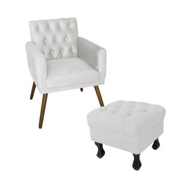 Imagem de Kit Poltrona Emilia E Puff Retrô Para Sala Quarto Suede Branco - LM DECOR