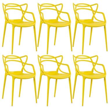 Imagem de Loft7, Conjunto Kit 6 Cadeiras Design Allegra Polipropileno Injetado Alta Densidade Empilhável Sala Cozinha Jantar Bar Jardim Varanda Amarelo