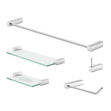 Imagem de Kit Acessórios para Banheiro Troia Prata Alto Brilho Prateleira Grego Metal
