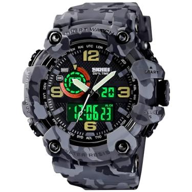 Imagem de Relógios masculinos multifunções militares S-Shock relógio esportivo LED digital impermeável despertador, Camouflage Red, Big