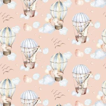 Imagem de Papel de Parede Adesivo Infantil Animais no Balão Fundo Rosa 2,5m