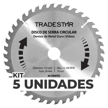 Imagem de Kit 5 Discos Serra Circular Madeira 40 D 110x20mm Makita