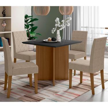 Imagem de Conjunto de Mesa de Jantar Quadrada com Tampo de Vidro Preto Helo e 4 Cadeiras Jade Suede Fendi