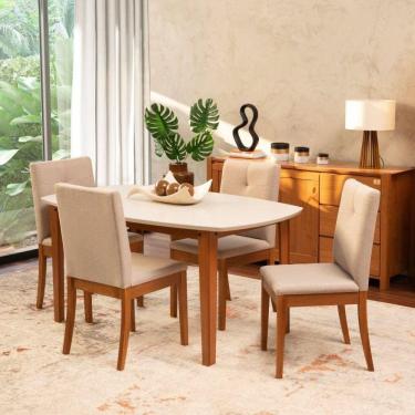 Imagem de Conjunto Mesa de Jantar e 4 Cadeiras Tiê Maxx CabeCasa MadeiraMadeira Bege/Amêndoa/Off White