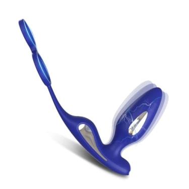 Imagem de Vibrador Anel Peniano de Choque Elétrico Masculino Estimulador Anal e Vagina, Brinquedos Sexuais Para Casais 14 Frequências Sexuais (Azul)