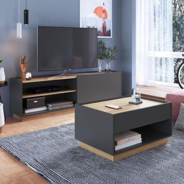 Imagem de Sala de Estar Completa Rack Asti para TV até 60 Polegadas com Mesa de Centro Bari Completa Móveis Grafite/Oak
