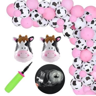 Imagem de Kit Festa Fazendinha 2 Balões Metalizados Vaquinha, 50 Unds Bexigas Vaquinha e Rosa N9, 1 Bomba de Encher e 5 Metros Fita para Arcos Desconstruído - Decore sua festa com charme campestre!